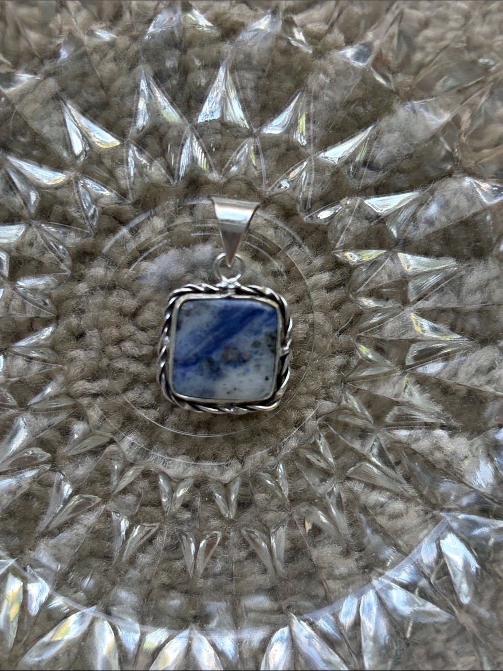 Sodalite square stamped in 925 Sterling Silver Square Pendant